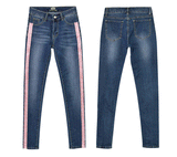 Pink Stripes!Blue Skinny Jeans, Denim, Bottoms, Women Jeans, Femme Bottoms - Bohedian.Shop