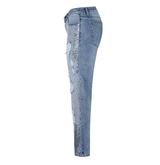 BlingBling!Blue Jeans Denim with Sequins, Ripped Women Jeans, Femme Bottoms, Pants Trousers - Bohedian.Shop