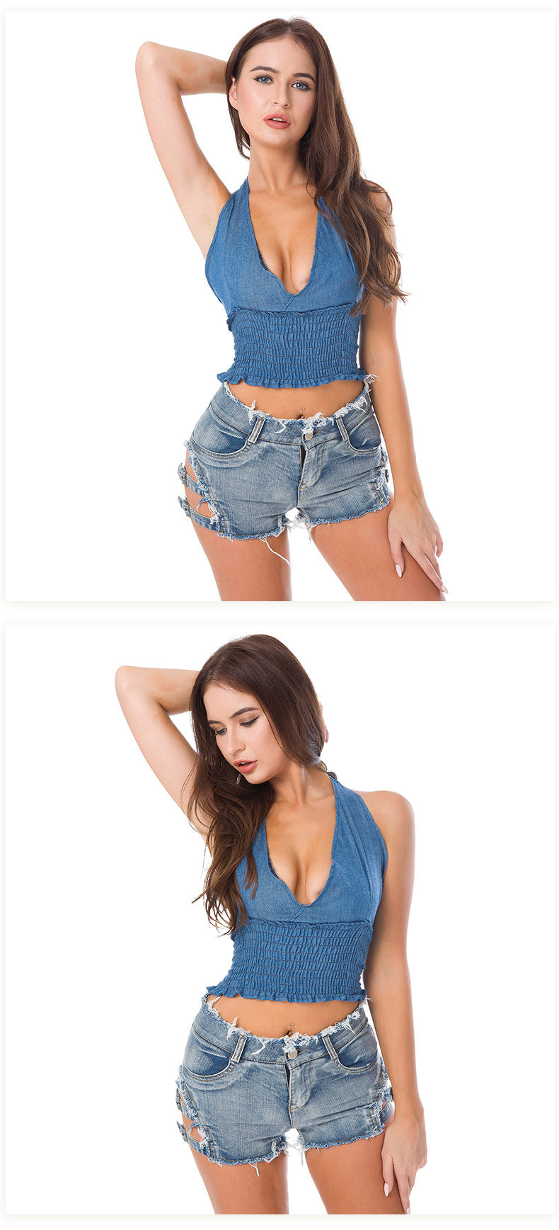 Buckles Sexy Ripped High Waisted Denim Hot Shorts, Sexy Jeans Nightclub Wear, Hot Pants 648