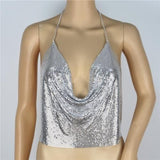 Club Slay Armor! Sexy Cropped Backless Halter Tops with Flicker Sequins Fabric, Golden - KellyModa Store