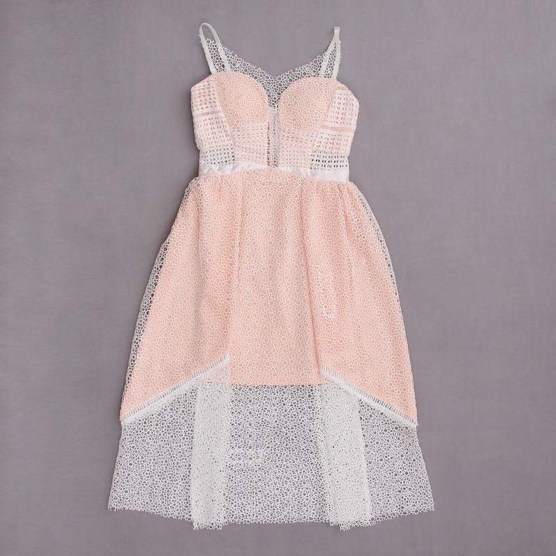 Pink Sweet Style Mesh Lace Slip Dress! Casual Dress Celebrity Fashion 2112 - KellyModa Store