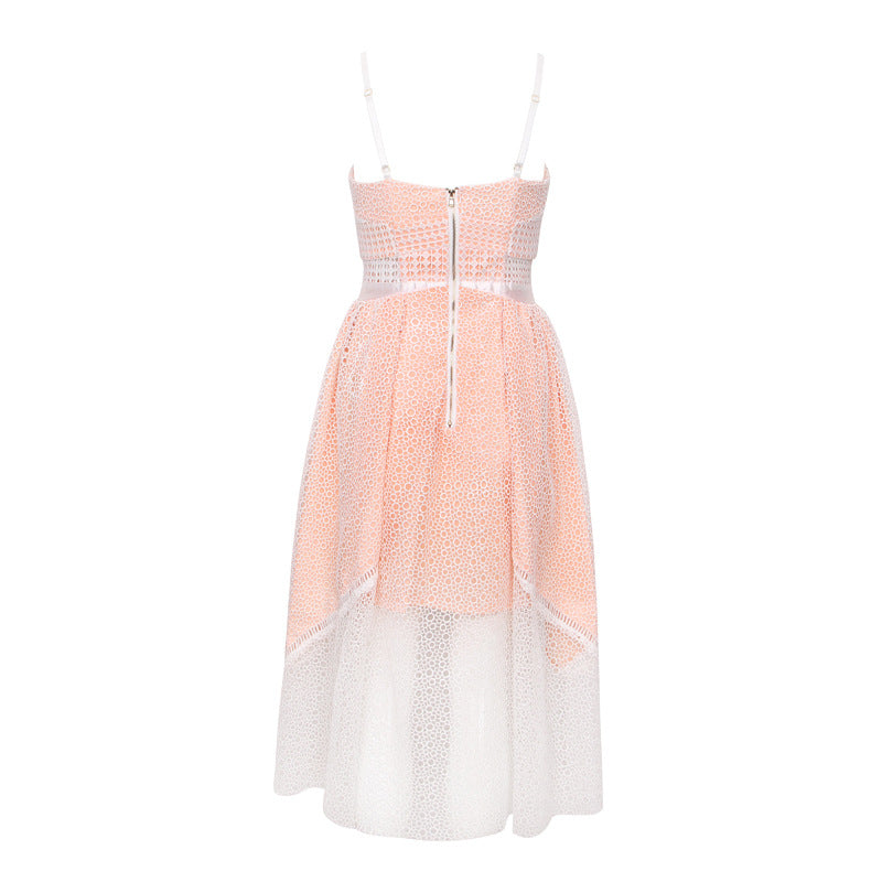 Pink Sweet Style Mesh Lace Slip Dress! Casual Dress Celebrity Fashion 2112 - KellyModa Store