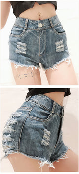 Back Stripes Ripped High Waisted Denim Hot Shorts, Sexy Jeans Nightclub Wear, Hot Pants