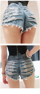 Back Stripes Ripped High Waisted Denim Hot Shorts, Sexy Jeans Nightclub Wear, Hot Pants