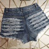 Back Stripes Ripped High Waisted Denim Hot Shorts, Sexy Jeans Nightclub Wear, Hot Pants