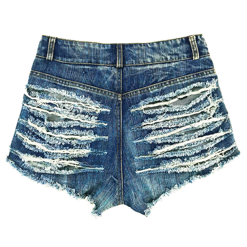 Back Stripes Ripped High Waisted Denim Hot Shorts, Sexy Jeans Nightclub Wear, Hot Pants