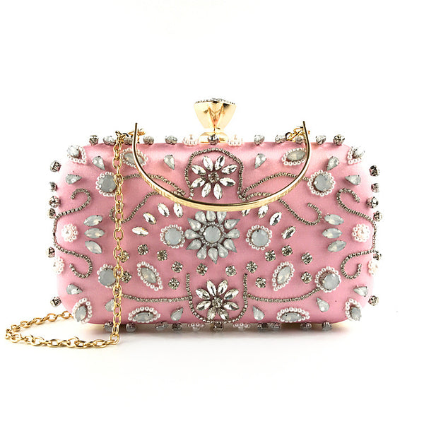 Pink Gems Floral! Luxury Mini Size Phone Bag with Jewelry, Club Clutch Bag, Night Dinner Event handbag - KellyModa Store