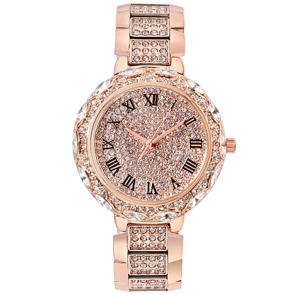Shining Focus Full Diamond 41mm! Women Fashion Luxury Quartz Watch with Metal Band, Analog Brass Wrist