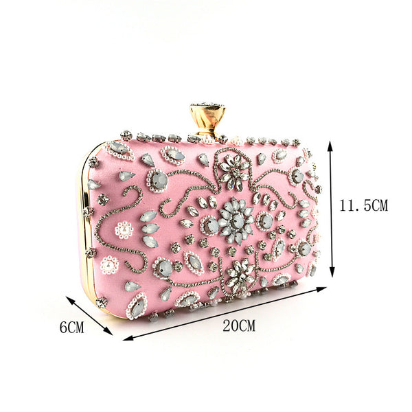 Pink Gems Floral! Luxury Mini Size Phone Bag with Jewelry, Club Clutch Bag, Night Dinner Event handbag - KellyModa Store