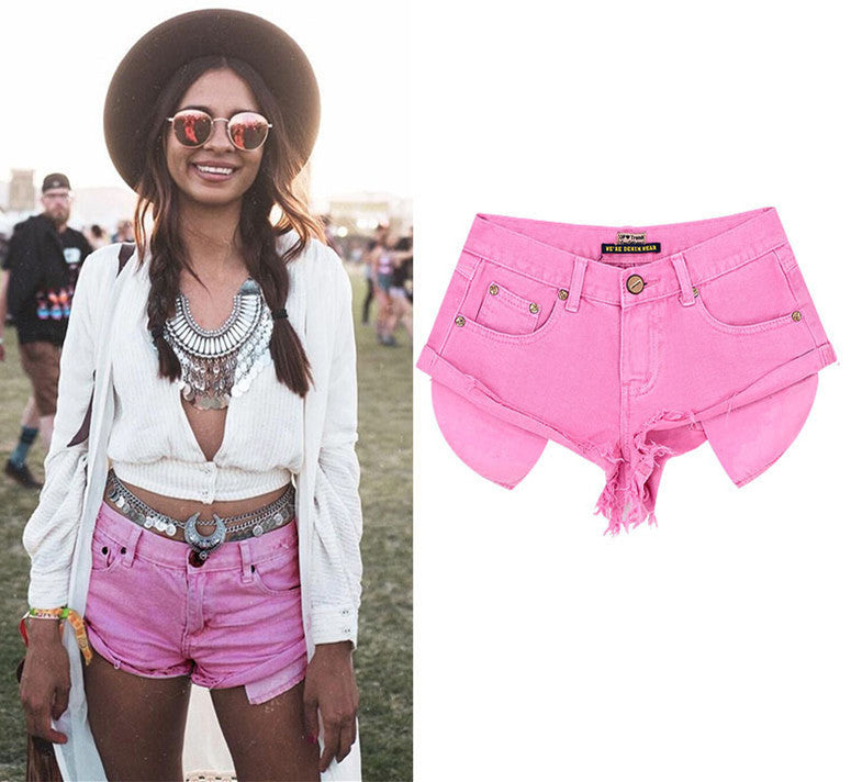 Sweet Macaron Color Jeans, Denim Shorts Hot Pants, Bottoms, Femme Bottoms - KellyModa Store