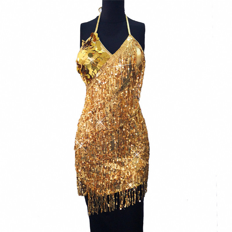 Carnival Cheer Leaders Fringed Shining Mini Slip Backless Dress with big Sequins! Sexy Clubwear Blingbling 2207