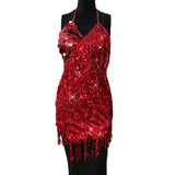 Carnival Cheer Leaders Fringed Shining Mini Slip Backless Dress with big Sequins! Sexy Clubwear Blingbling 2207