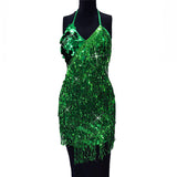 Carnival Cheer Leaders Fringed Shining Mini Slip Backless Dress with big Sequins! Sexy Clubwear Blingbling 2207