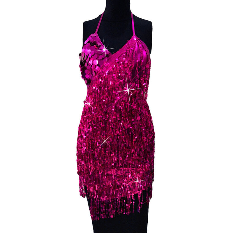 Carnival Cheer Leaders Fringed Shining Mini Slip Backless Dress with big Sequins! Sexy Clubwear Blingbling 2207