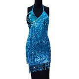 Carnival Cheer Leaders Fringed Shining Mini Slip Backless Dress with big Sequins! Sexy Clubwear Blingbling 2207