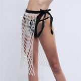 Luxury Asymmetric Pearl Beads See-through Mesh Skirt , Beach Bikini Cover Up ClubWear 2206