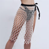 Luxury Asymmetric Pearl Beads See-through Mesh Skirt , Beach Bikini Cover Up ClubWear 2206