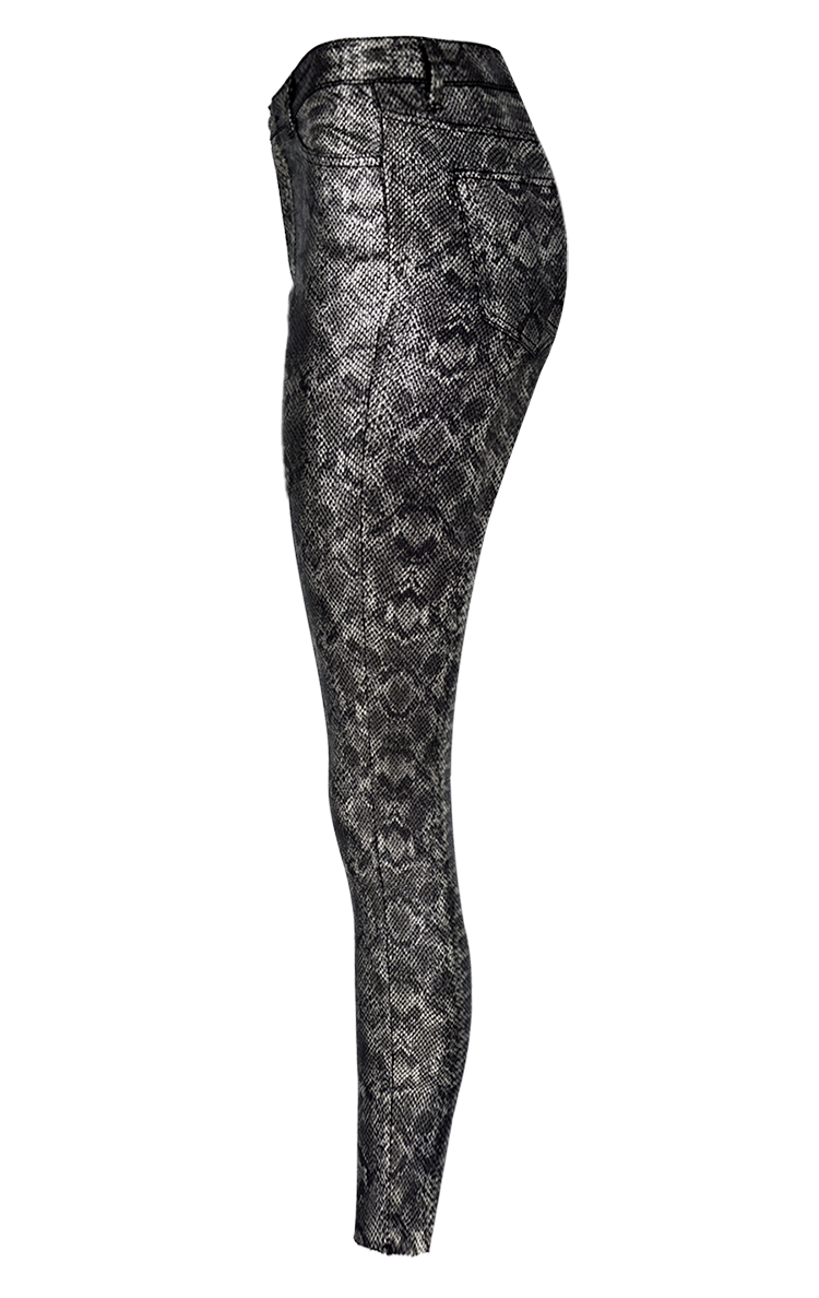 Gray Snake! Skinny Jeans, Denim with Faux Snake Skin Leather, Women Jeans, Leather Jeans - Bohedian.Shop