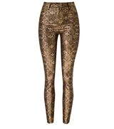 Gold Snake! Skinny Jeans, Denim with Faux Snake Skin Leather, Women Jeans, Leather Jeans - Bohedian.Shop