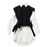 Black and White Knitted Sweater Vest and Shirt Dress 2-Piece Set! Office Fashion Shirt dress 2207