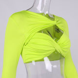 Uniquely Designed Tied Crop Top! Sexy Cropped Long Sleeve Cyber Celebrity Fashion 2111 - KellyModa Store