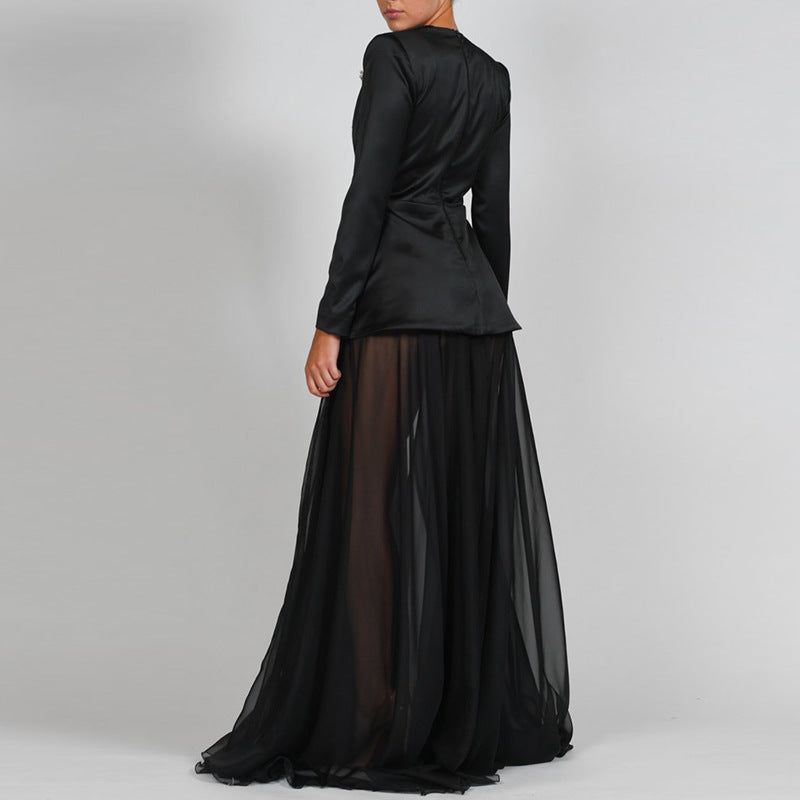 Exquisite Black Chic Blazer and Mesh Long Skirt 2-Piece Set! High Street Fashion Trendy 2112 - KellyModa Store