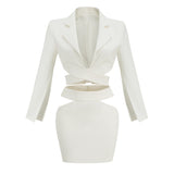 Long Sleeves White Cut Out Blazer Top and mini Skirt 2-Piece Set! High Street Fashion 2112 - KellyModa Store