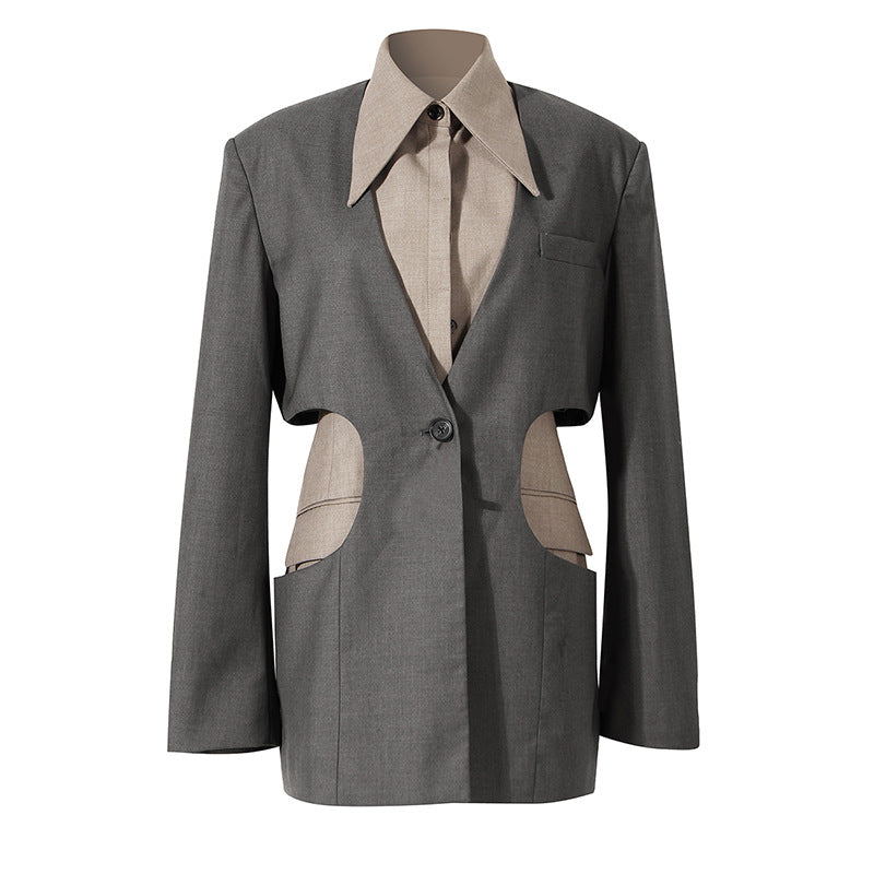 Faux 2-Piece Shirt and Blazer Normcore Designer Style Office Blazer Top ! Blazer Office Fashion 2207