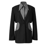 Faux 2-Piece Shirt and Blazer Normcore Designer Style Office Blazer Top ! Blazer Office Fashion 2207