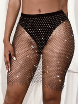 Sexy See-through Mesh Skirt with Shining Rhinestones , Bikini Cover Up Skirt, ClubWear