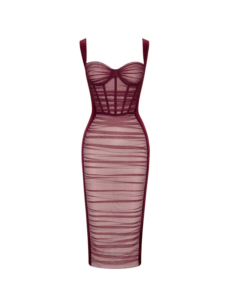 Wrinkled Mesh Bandage Slip Dress! Midi Dress Party Dress Night Dress Ball Dress Sexy Dress 2210