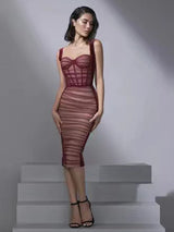 Wrinkled Mesh Bandage Slip Dress! Midi Dress Party Dress Night Dress Ball Dress Sexy Dress 2210