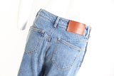 Sloped Fly Zipper! High Waisted Straight Leg Blue Denim Jeans with Oblique Fly, Femme Bottoms