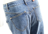 Sloped Fly Zipper! High Waisted Straight Leg Blue Denim Jeans with Oblique Fly, Femme Bottoms