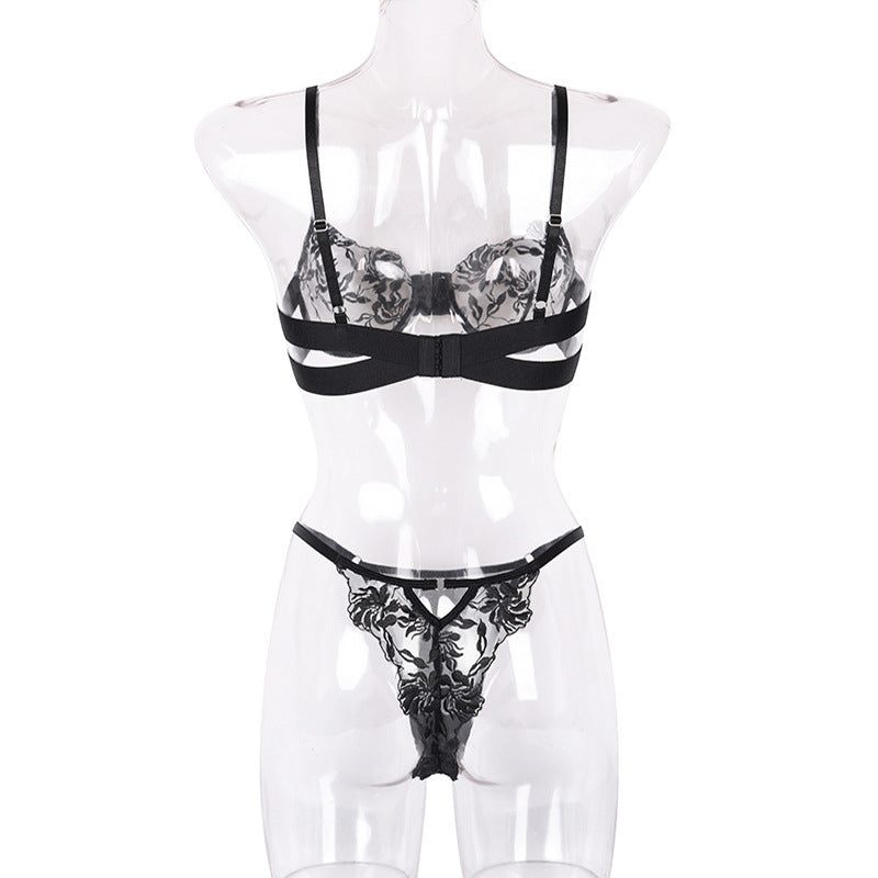 Mysterious Floral! See-through Mesh Lingerie Bra and Panty Set, Sexy Lingerie, Embroidery Underwear - KellyModa Store