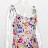 Luxury Sweet Style Floral Backless Slip Dress with Sequins! Sexy Floral Mini Dress 2112 - KellyModa Store