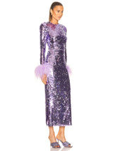 Long Sleeve Blingbling Shining  Sequins Event Dress with Ostrich Feathers! Sexy Dress Party Dress 2210