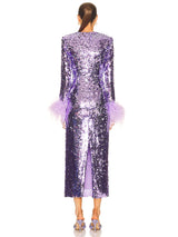 Long Sleeve Blingbling Shining  Sequins Event Dress with Ostrich Feathers! Sexy Dress Party Dress 2210