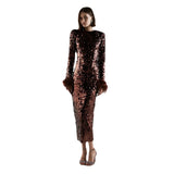 Long Sleeve Blingbling Shining  Sequins Event Dress with Ostrich Feathers! Sexy Dress Party Dress 2210