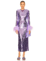 Long Sleeve Blingbling Shining  Sequins Event Dress with Ostrich Feathers! Sexy Dress Party Dress 2210