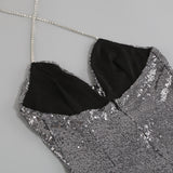 Silver Shine Long Halter Dress! Sexy Party Event Halter Night Dress Hot Fashion 2205