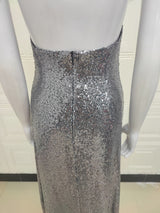 Silver Shine Long Halter Dress! Sexy Party Event Halter Night Dress Hot Fashion 2205