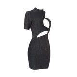 Flickering Asymmetric Hollow Out Ribbed Knitwear Dress! Slim Fitting Knitwear Celebrity Fashion 2201