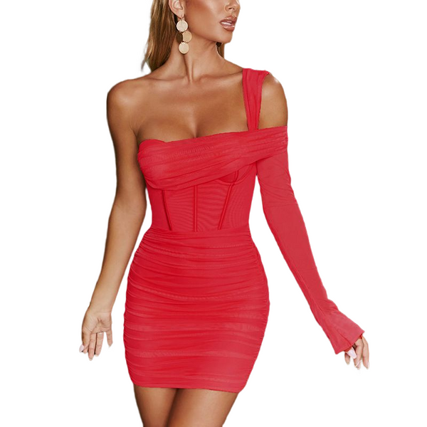 Asymmetrical Strap Mesh Bandage Dress! Sexy Party Club Dress Celebrity Fashion 2111 - KellyModa Store