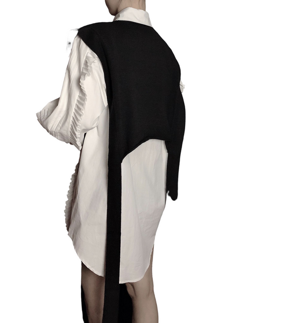 Black and White Knitted Sweater Vest and Shirt Dress 2-Piece Set! Office Fashion Shirt dress 2207