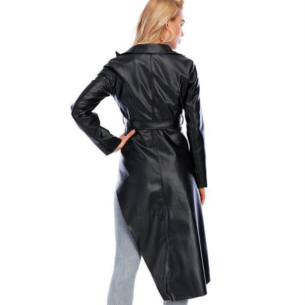 Irregular Vegan Leather Long Jacket Coat ! Chic Blazer Top Jacket Blazer Office Fashion 2301
