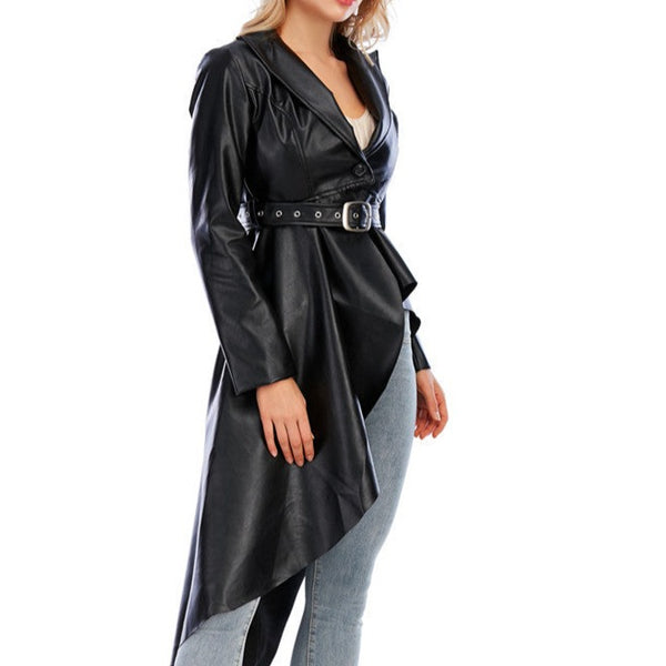 Irregular Vegan Leather Long Jacket Coat ! Chic Blazer Top Jacket Blazer Office Fashion 2301