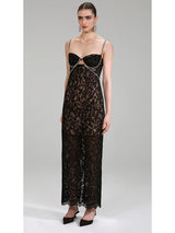 Elegant Black Lace Luxury Slip Dress! Sexy Style Gentlelady's Event Dress Designer Fashion 2209