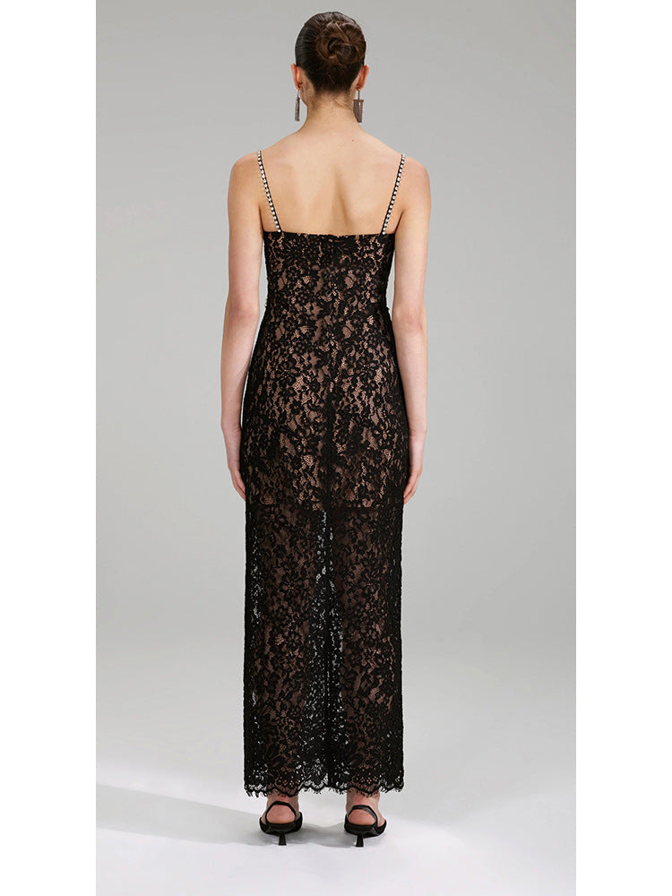 Elegant Black Lace Luxury Slip Dress! Sexy Style Gentlelady's Event Dress Designer Fashion 2209