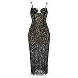 Elegant Black Lace Luxury Slip Dress! Sexy Style Gentlelady's Event Dress Designer Fashion 2209